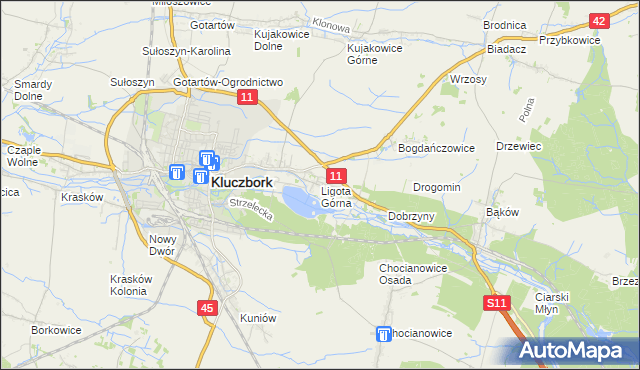 mapa Ligota Górna gmina Kluczbork, Ligota Górna gmina Kluczbork na mapie Targeo