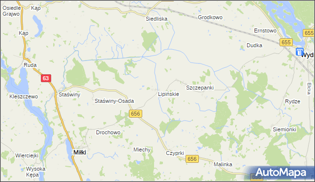 mapa Lipińskie gmina Miłki, Lipińskie gmina Miłki na mapie Targeo