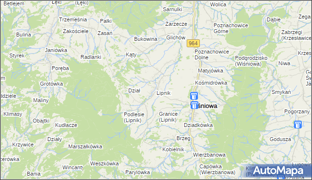 mapa Lipnik gmina Wiśniowa, Lipnik gmina Wiśniowa na mapie Targeo