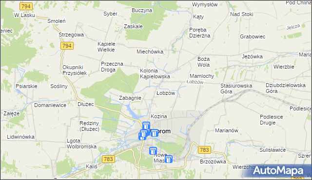 mapa Łobzów gmina Wolbrom, Łobzów gmina Wolbrom na mapie Targeo