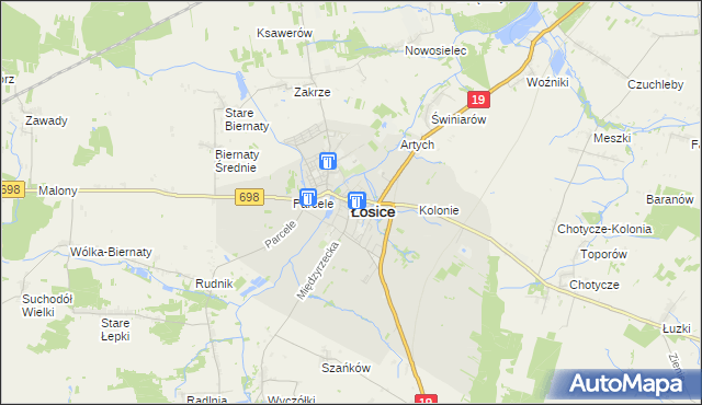 mapa Łosice, Łosice na mapie Targeo