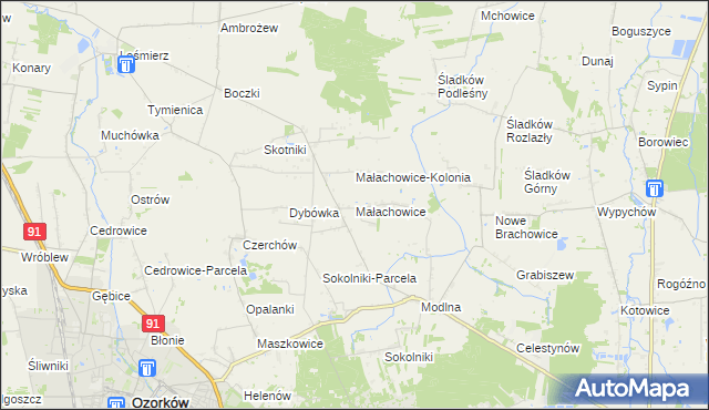 mapa Małachowice, Małachowice na mapie Targeo