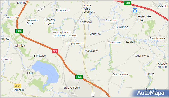 mapa Małuszów gmina Męcinka, Małuszów gmina Męcinka na mapie Targeo