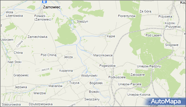 mapa Marcinkowice gmina Charsznica, Marcinkowice gmina Charsznica na mapie Targeo