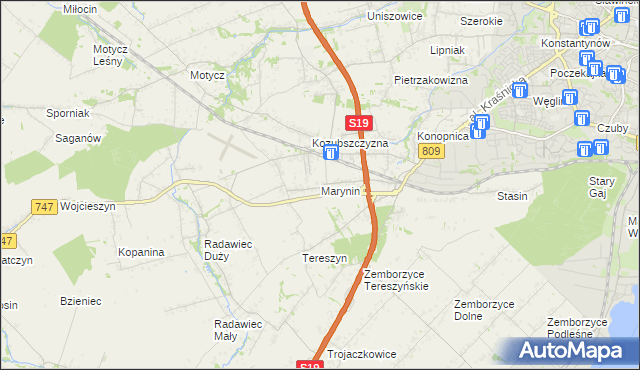 mapa Marynin gmina Konopnica, Marynin gmina Konopnica na mapie Targeo