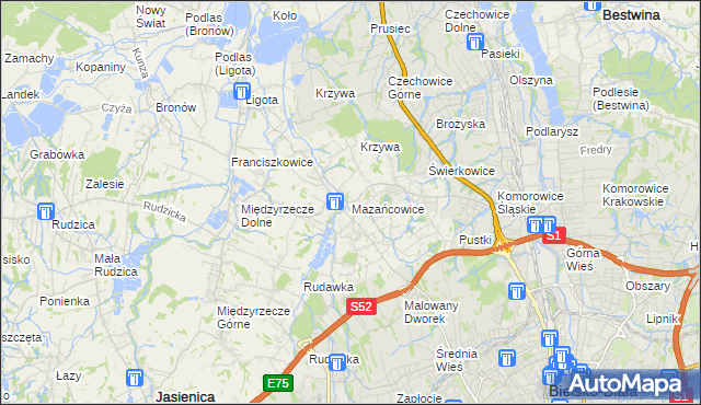 mapa Mazańcowice, Mazańcowice na mapie Targeo