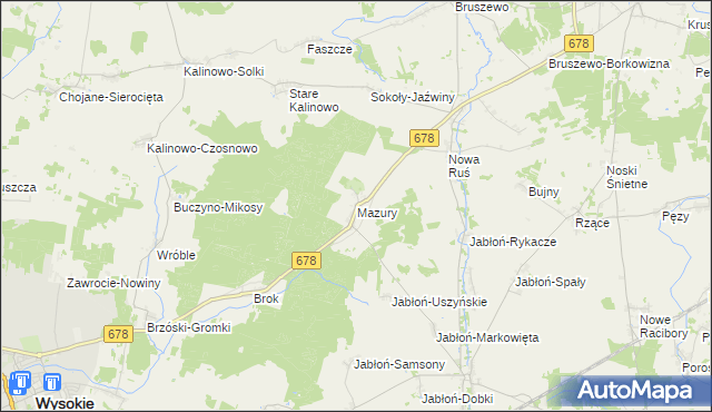 mapa Mazury gmina Wysokie Mazowieckie, Mazury gmina Wysokie Mazowieckie na mapie Targeo