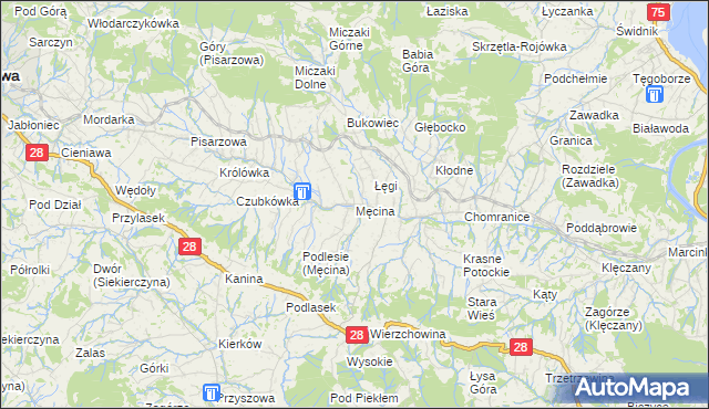 mapa Męcina, Męcina na mapie Targeo