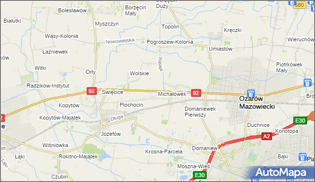 mapa Michałówek gmina Ożarów Mazowiecki, Michałówek gmina Ożarów Mazowiecki na mapie Targeo