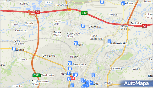 mapa Miłocin gmina Głogów Małopolski, Miłocin gmina Głogów Małopolski na mapie Targeo