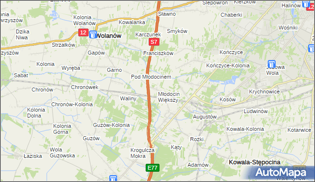 mapa Młodocin Większy, Młodocin Większy na mapie Targeo