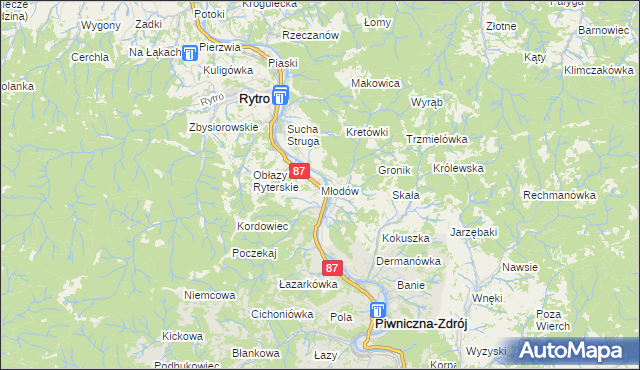 mapa Młodów gmina Piwniczna-Zdrój, Młodów gmina Piwniczna-Zdrój na mapie Targeo