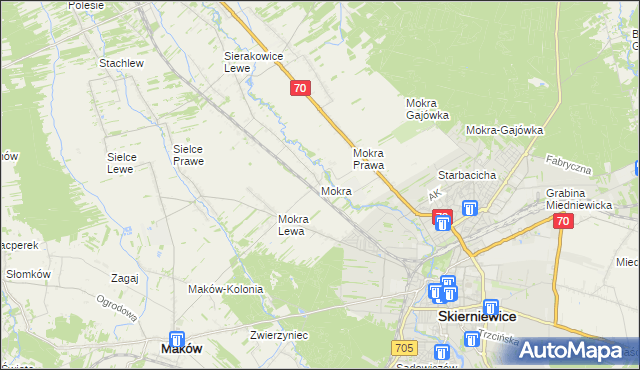 mapa Mokra gmina Skierniewice, Mokra gmina Skierniewice na mapie Targeo