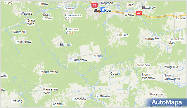 mapa Mokra gmina Stąporków, Mokra gmina Stąporków na mapie Targeo