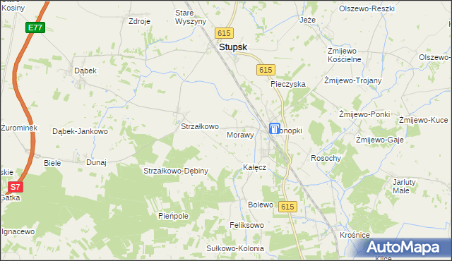 mapa Morawy gmina Stupsk, Morawy gmina Stupsk na mapie Targeo