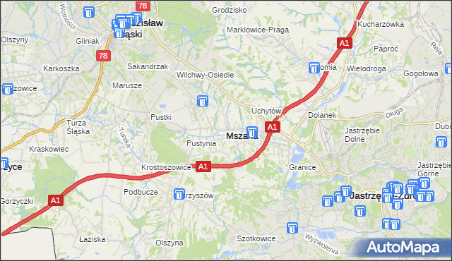 mapa Mszana powiat wodzisławski, Mszana powiat wodzisławski na mapie Targeo