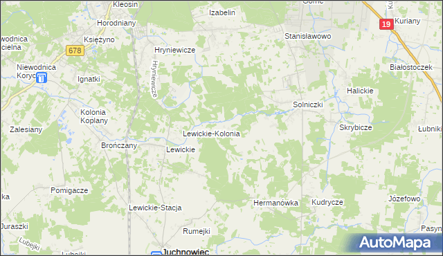 mapa Niewodnica Nargilewska-Kolonia, Niewodnica Nargilewska-Kolonia na mapie Targeo