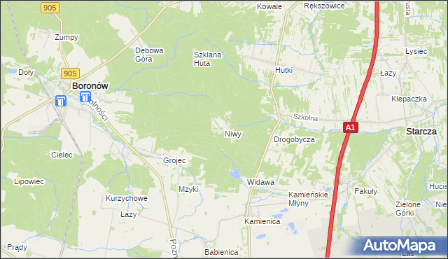 mapa Niwy gmina Woźniki, Niwy gmina Woźniki na mapie Targeo