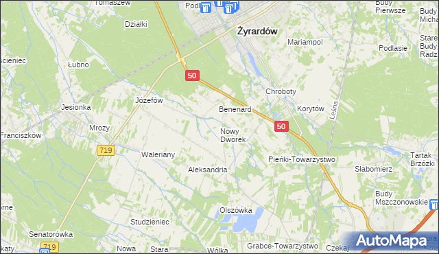 mapa Nowy Dworek gmina Mszczonów, Nowy Dworek gmina Mszczonów na mapie Targeo