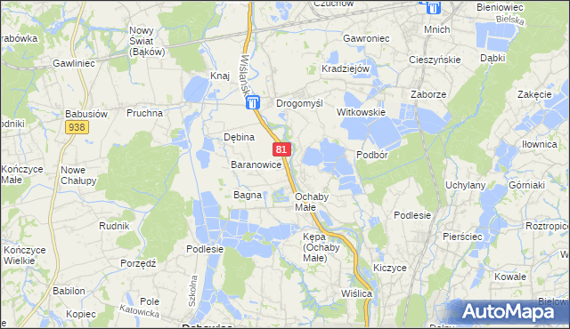 mapa Ochaby Wielkie, Ochaby Wielkie na mapie Targeo