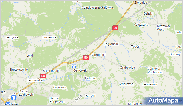 mapa Ogrodniki gmina Łochów, Ogrodniki gmina Łochów na mapie Targeo