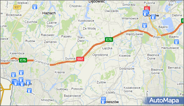 mapa Ogrodzona gmina Dębowiec, Ogrodzona gmina Dębowiec na mapie Targeo