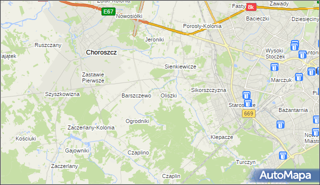 mapa Oliszki gmina Choroszcz, Oliszki gmina Choroszcz na mapie Targeo
