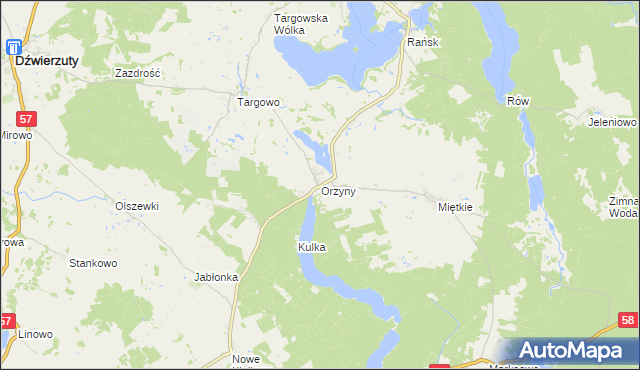 mapa Orzyny, Orzyny na mapie Targeo