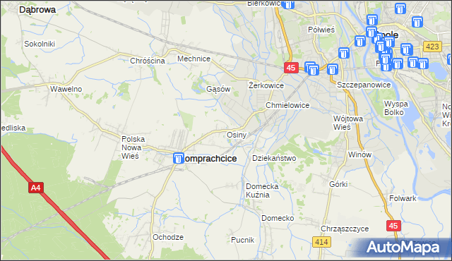 mapa Osiny gmina Komprachcice, Osiny gmina Komprachcice na mapie Targeo