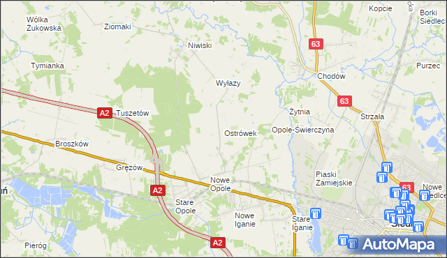 mapa Ostrówek gmina Siedlce, Ostrówek gmina Siedlce na mapie Targeo