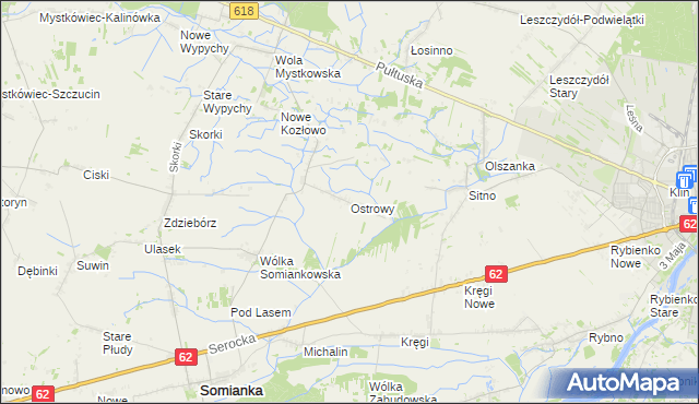 mapa Ostrowy gmina Somianka, Ostrowy gmina Somianka na mapie Targeo