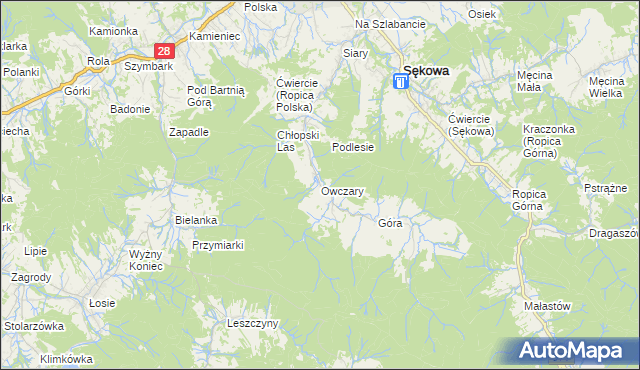 mapa Owczary gmina Sękowa, Owczary gmina Sękowa na mapie Targeo