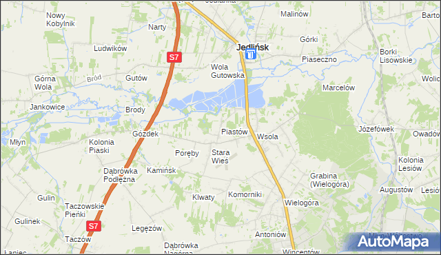 mapa Piastów gmina Jedlińsk, Piastów gmina Jedlińsk na mapie Targeo