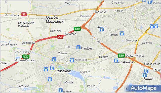 mapa Piastów powiat pruszkowski, Piastów powiat pruszkowski na mapie Targeo