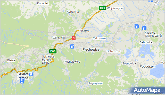 mapa Piechowice powiat jeleniogórski, Piechowice powiat jeleniogórski na mapie Targeo
