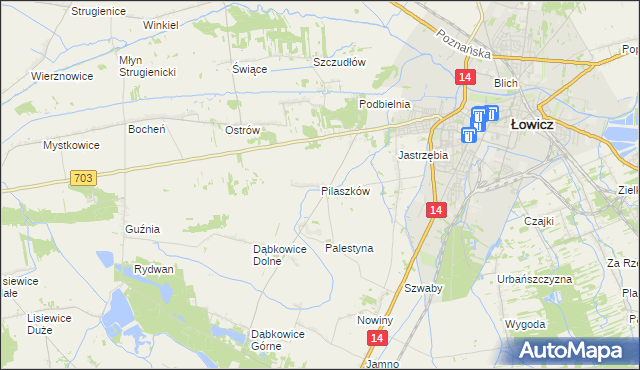 mapa Pilaszków gmina Łowicz, Pilaszków gmina Łowicz na mapie Targeo