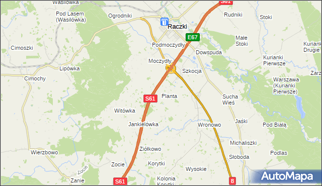 mapa Planta gmina Raczki, Planta gmina Raczki na mapie Targeo