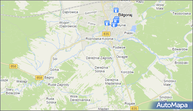 mapa Podlesie gmina Biłgoraj, Podlesie gmina Biłgoraj na mapie Targeo