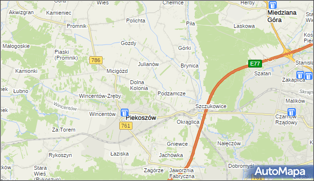 mapa Podzamcze gmina Piekoszów, Podzamcze gmina Piekoszów na mapie Targeo