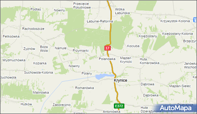 mapa Polanówka gmina Krynice, Polanówka gmina Krynice na mapie Targeo