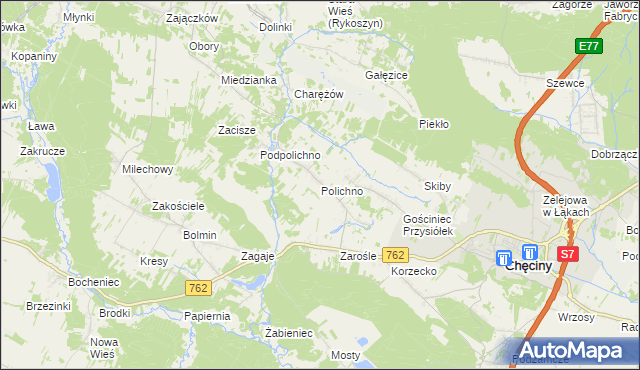 mapa Polichno gmina Chęciny, Polichno gmina Chęciny na mapie Targeo