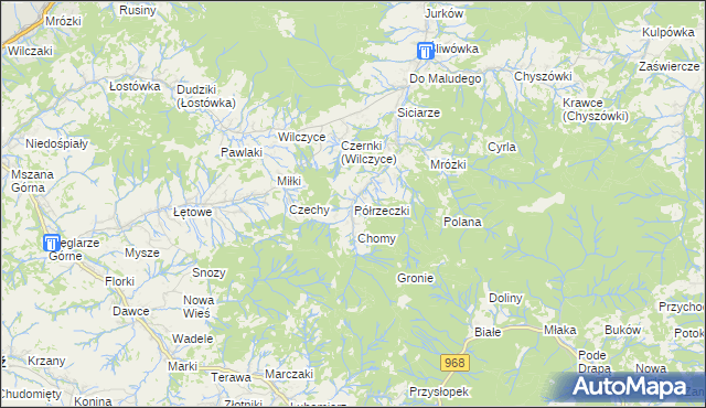 mapa Półrzeczki, Półrzeczki na mapie Targeo