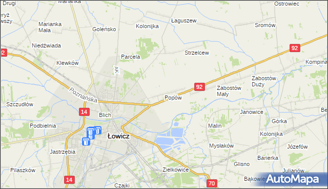 mapa Popów gmina Łowicz, Popów gmina Łowicz na mapie Targeo