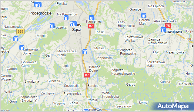mapa Popowice gmina Stary Sącz, Popowice gmina Stary Sącz na mapie Targeo