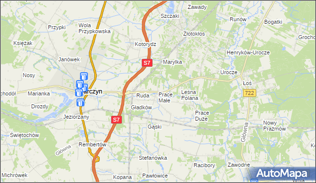 mapa Prace Małe, Prace Małe na mapie Targeo