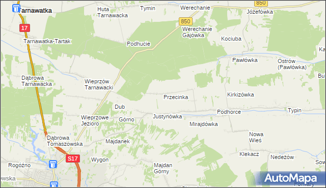 mapa Przecinka gmina Tomaszów Lubelski, Przecinka gmina Tomaszów Lubelski na mapie Targeo