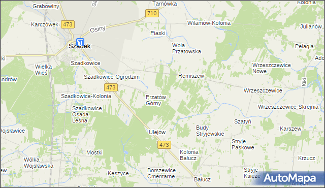 mapa Przybyłów gmina Szadek, Przybyłów gmina Szadek na mapie Targeo