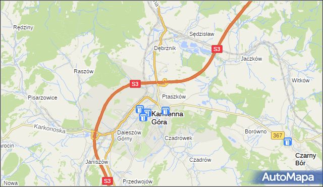 mapa Ptaszków, Ptaszków na mapie Targeo