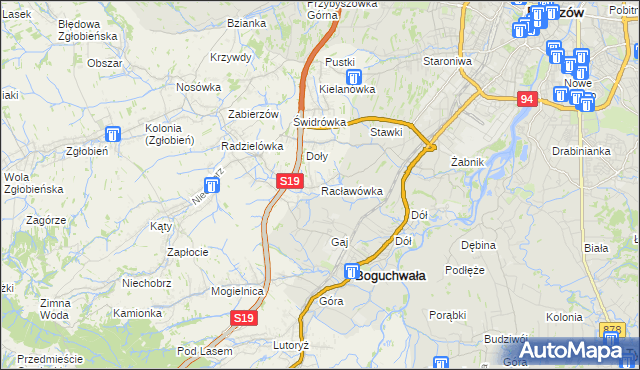 mapa Racławówka, Racławówka na mapie Targeo