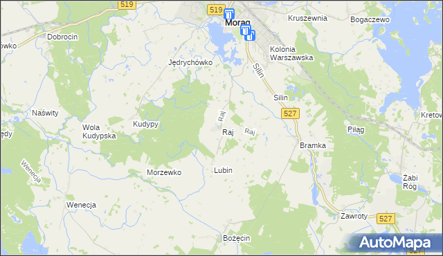 mapa Raj gmina Morąg, Raj gmina Morąg na mapie Targeo